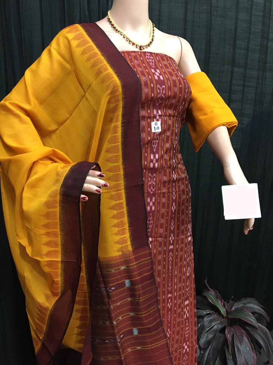Yellow and maroon ikat salwar suit piece