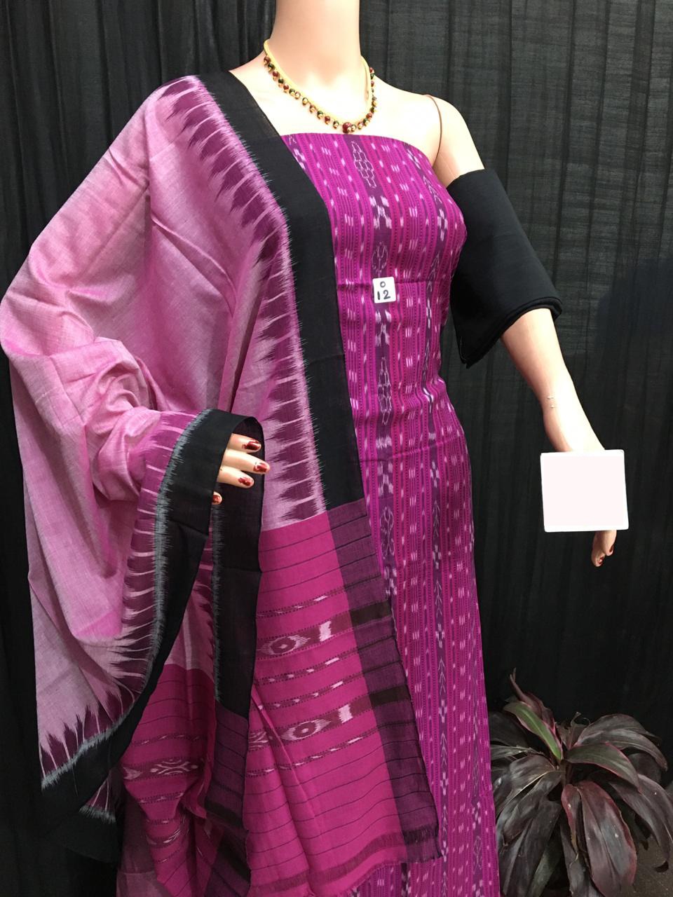 Pink and black ikat salwar suit piece