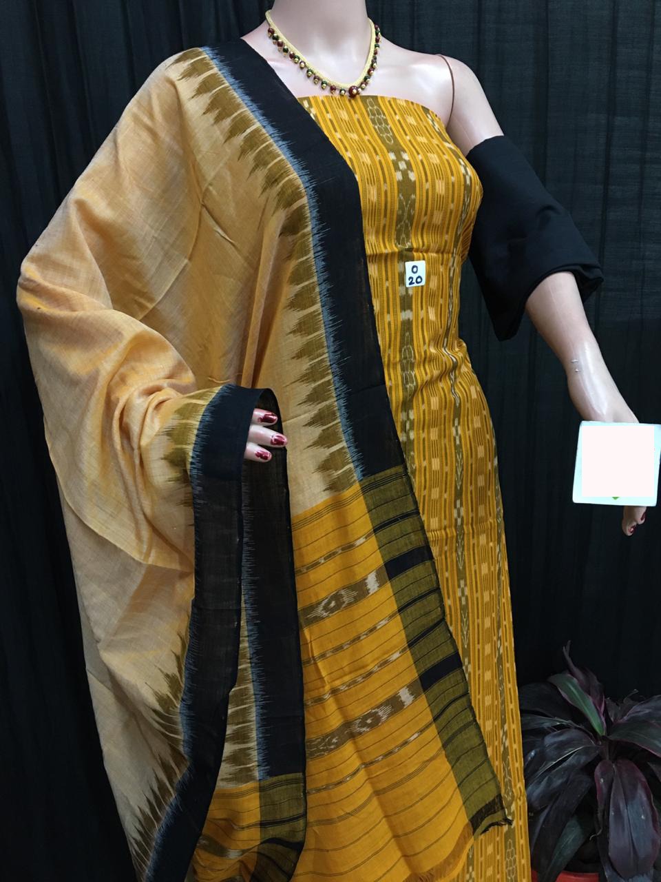 Mustard yellow and black ikat salwar suit piece