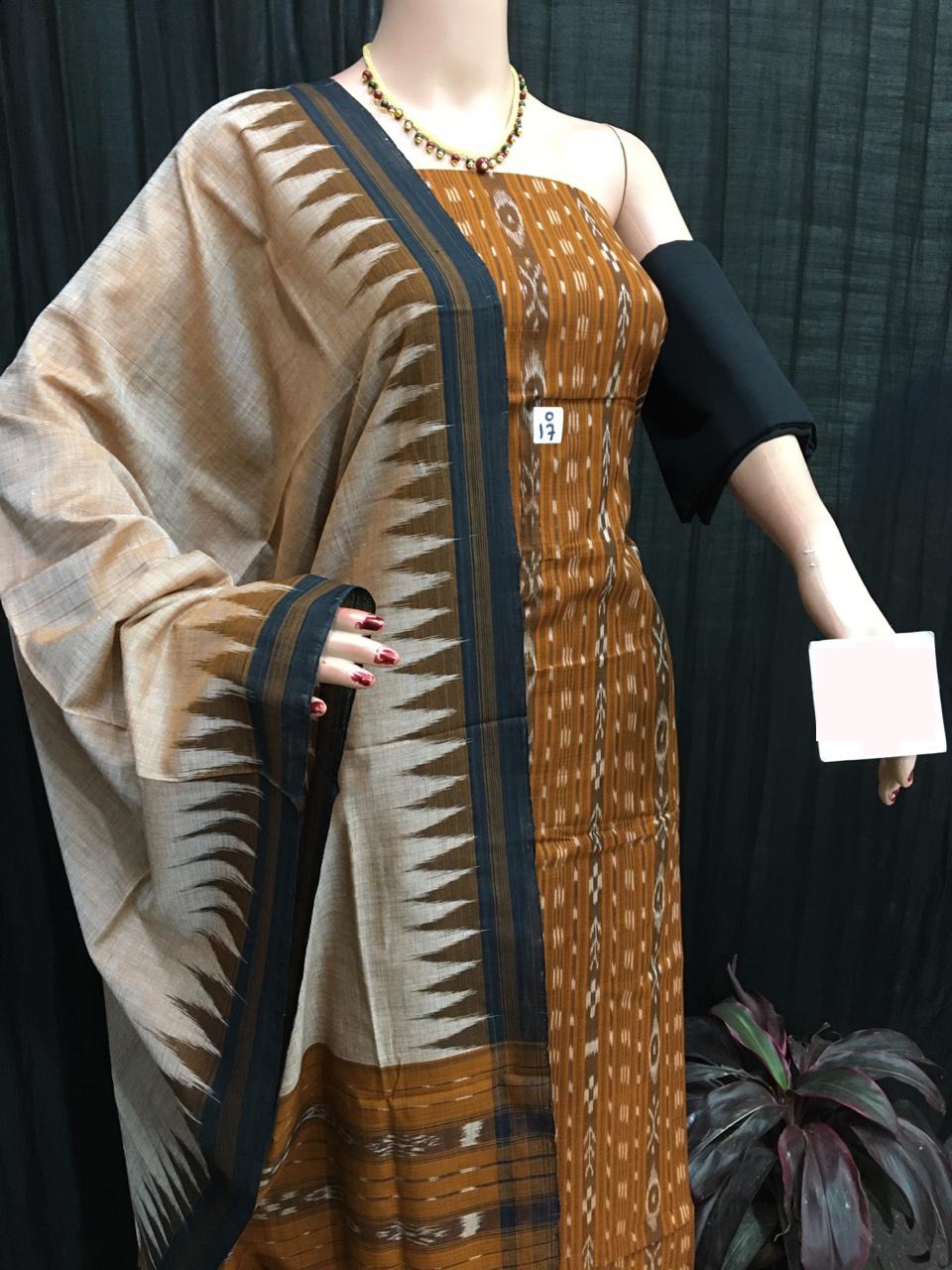 Orange cream and black ikkat salwar suit piece