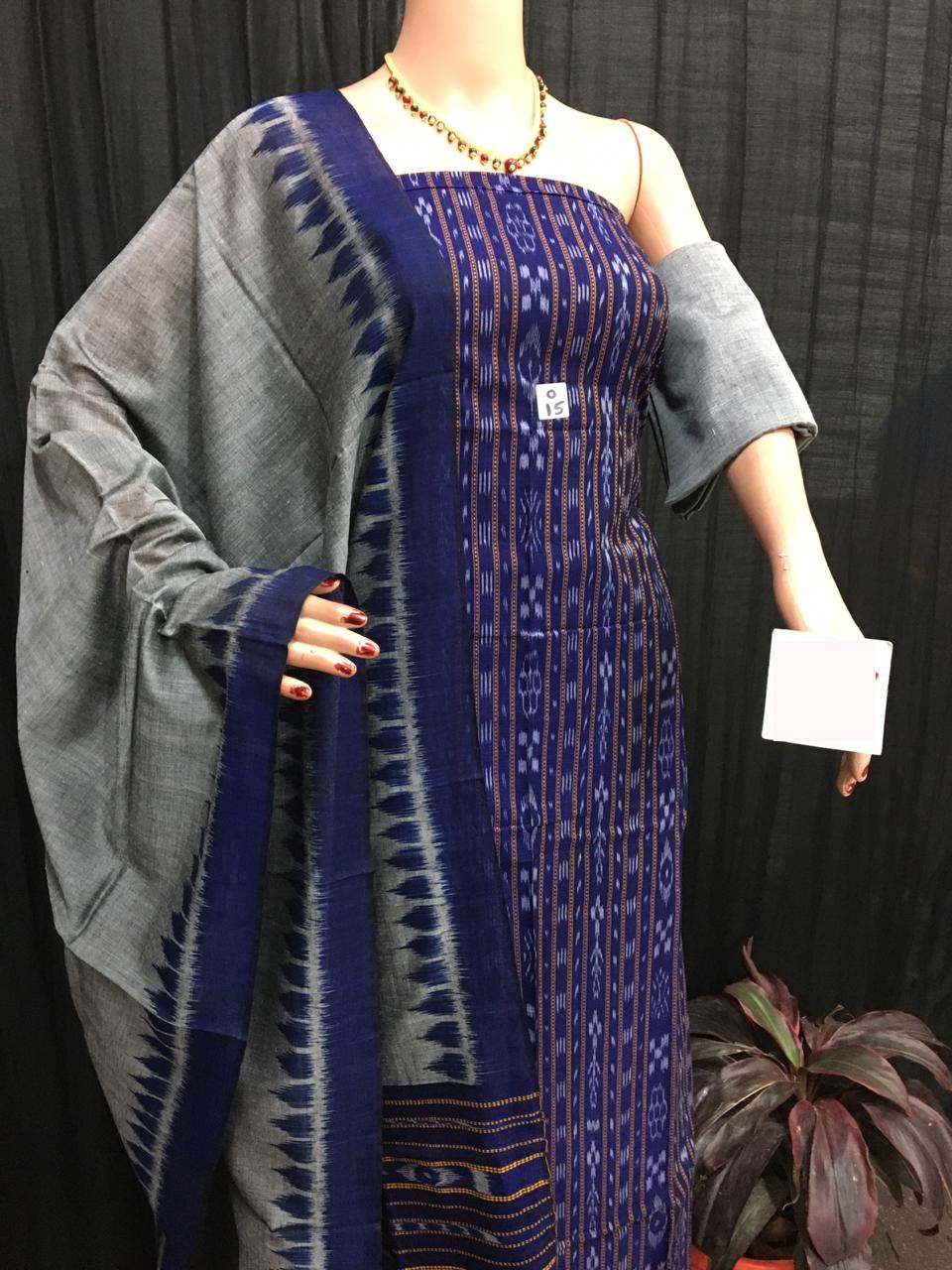 Navy blue and gray ikat salwar suit piece