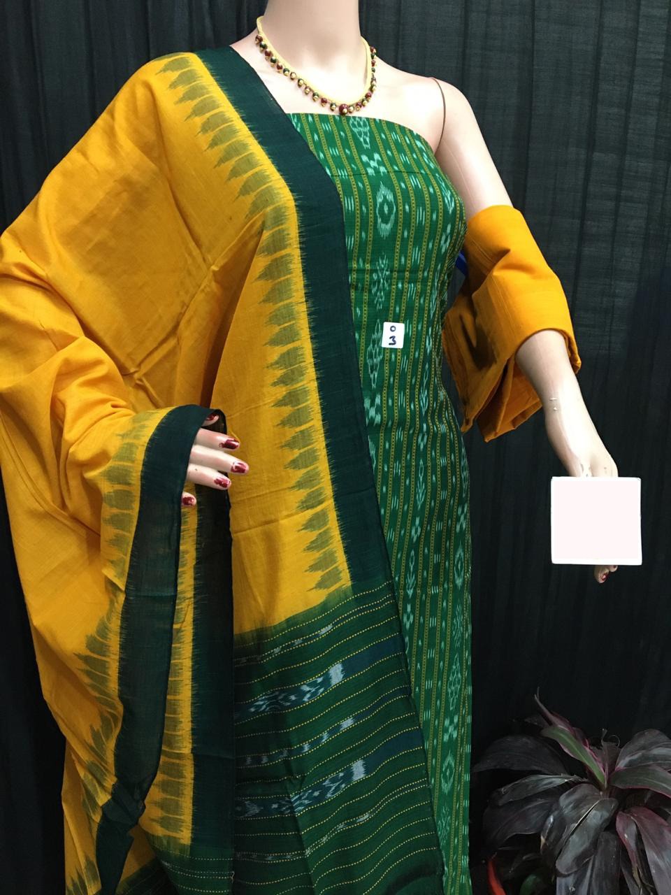 Green and Yellow ikat salwar suit piece
