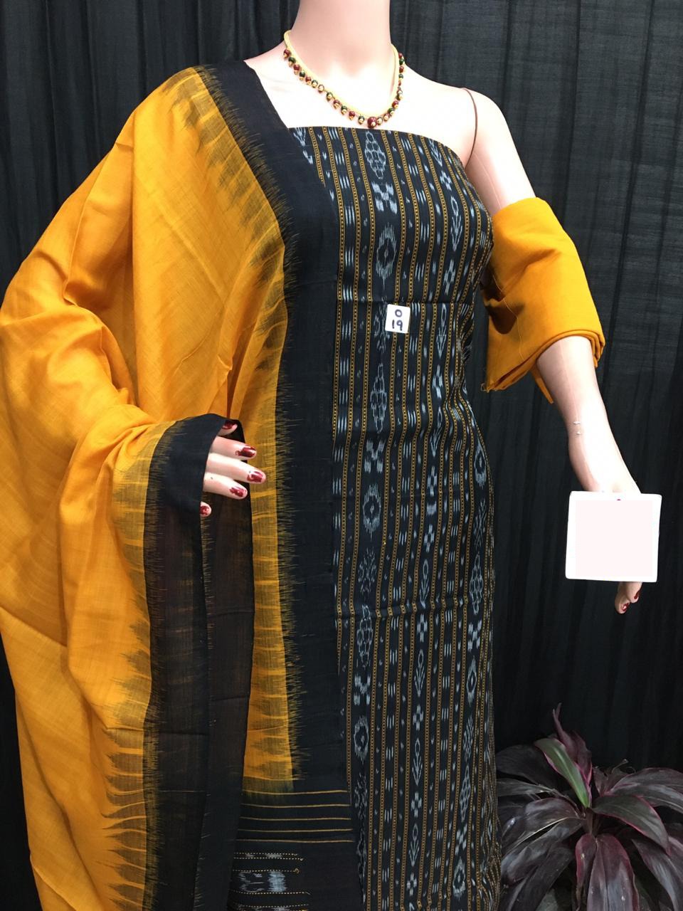Yellow and Black ikat salwar suit piece