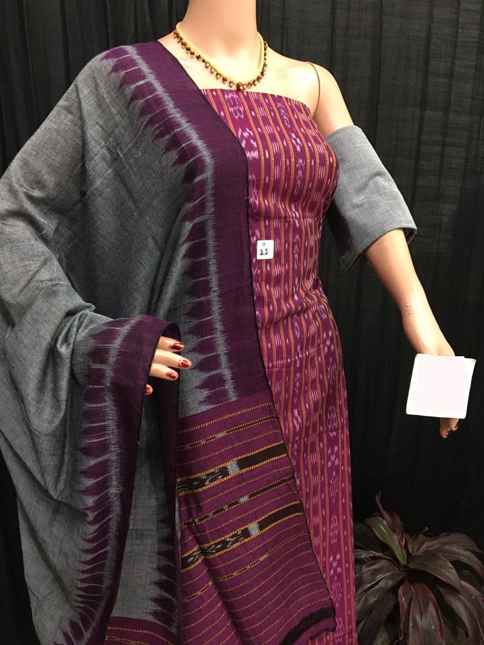 Purple and gray ikat salwar suit piece