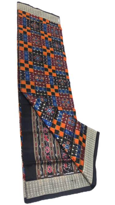 Black and multicolored handwoven pasapalli saree