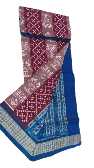 Maroon and blue handwoven pasapalli saree