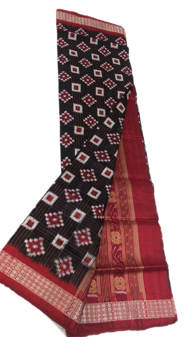 Black and burgundy handwoven pasapalli silk saree