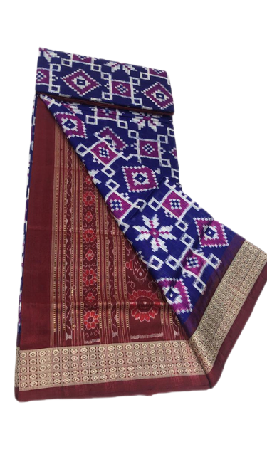 Blue and maroon handwoven pasapalli silk saree