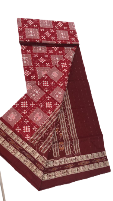 Red maroon and gray handwoven pasapalli silk saree