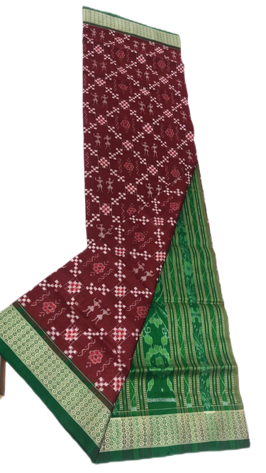 Maroon and green handwoven pasapalli silk saree