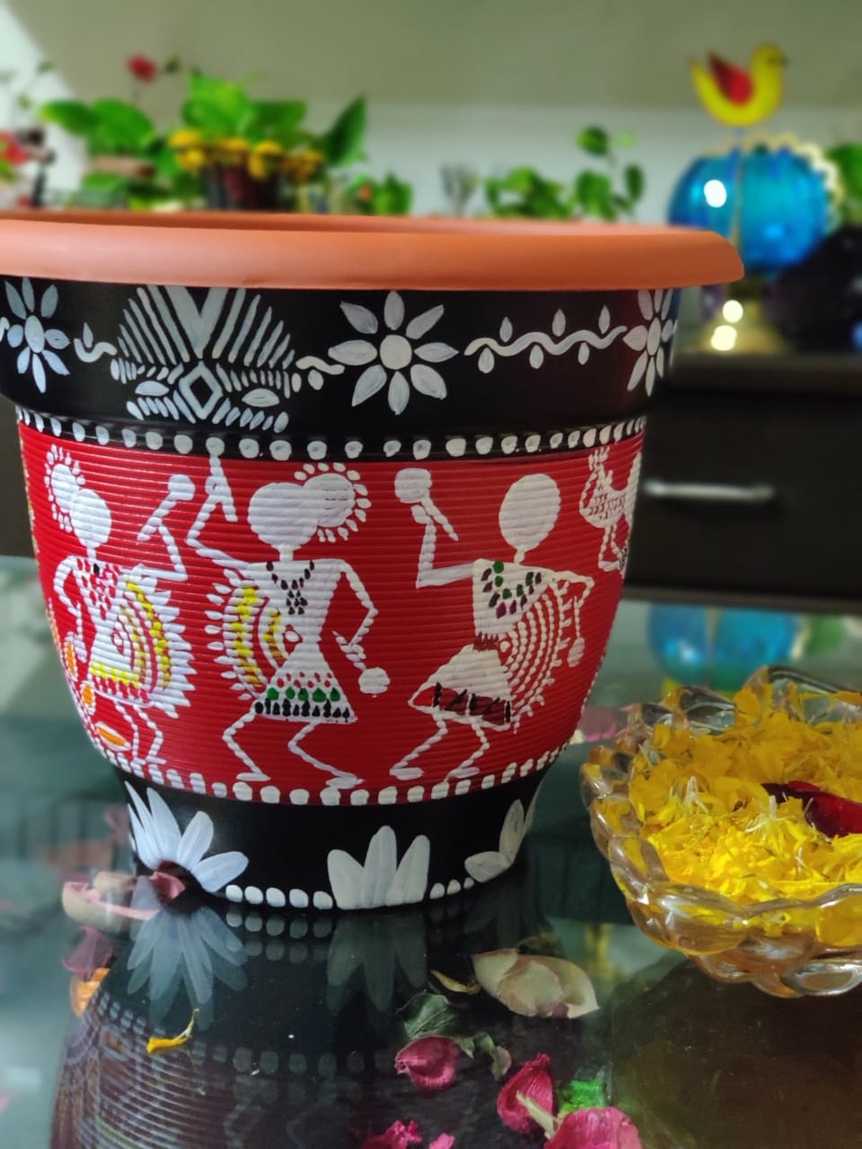 Tribal art hand painted planter