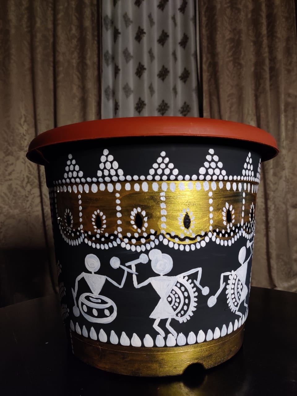 Tribal Art hand painted planter
