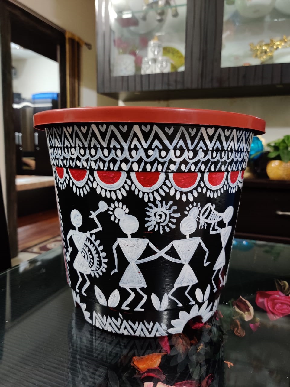 Tribal art hand painted planter