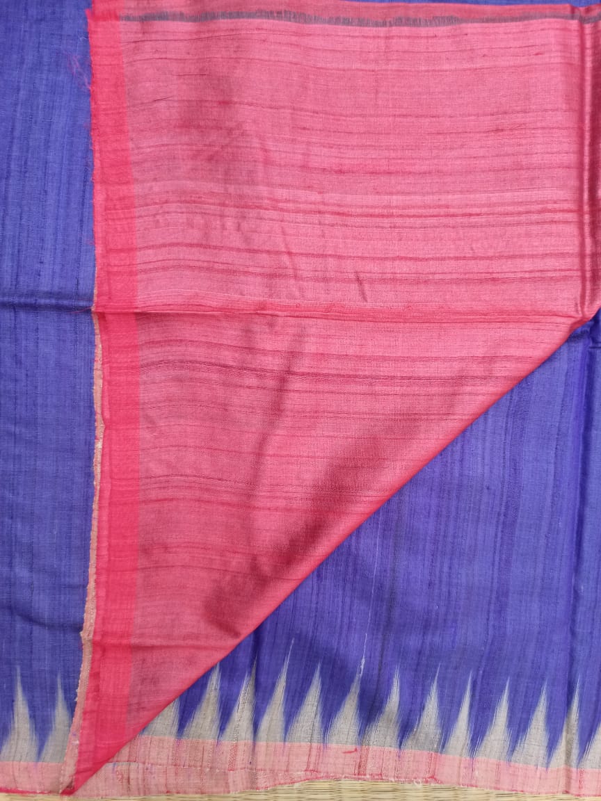 Onion Pink and Blue Gopalpur Tussar Silk Saree