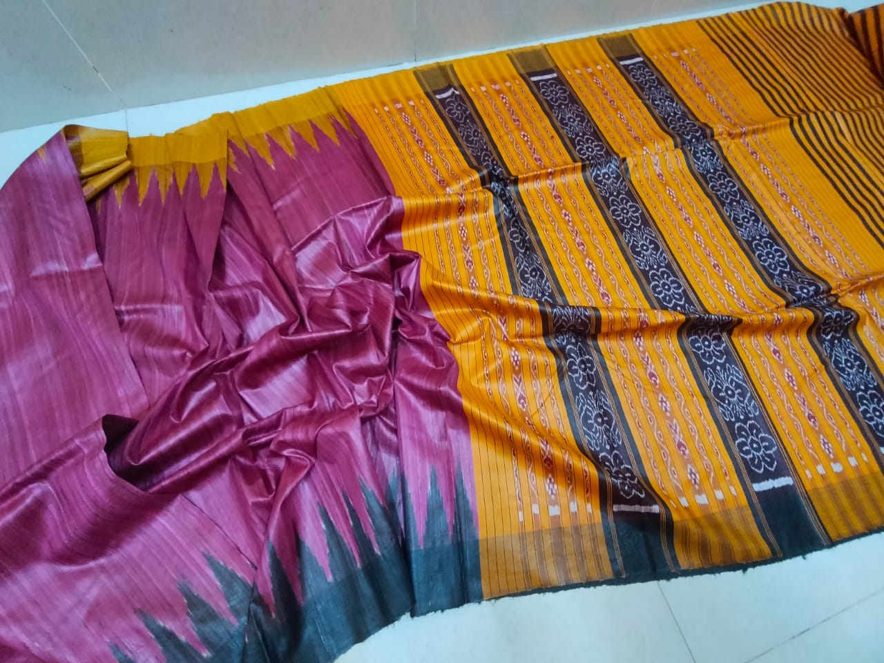 Purple and Yellow Gopalpur Tussar silk saree