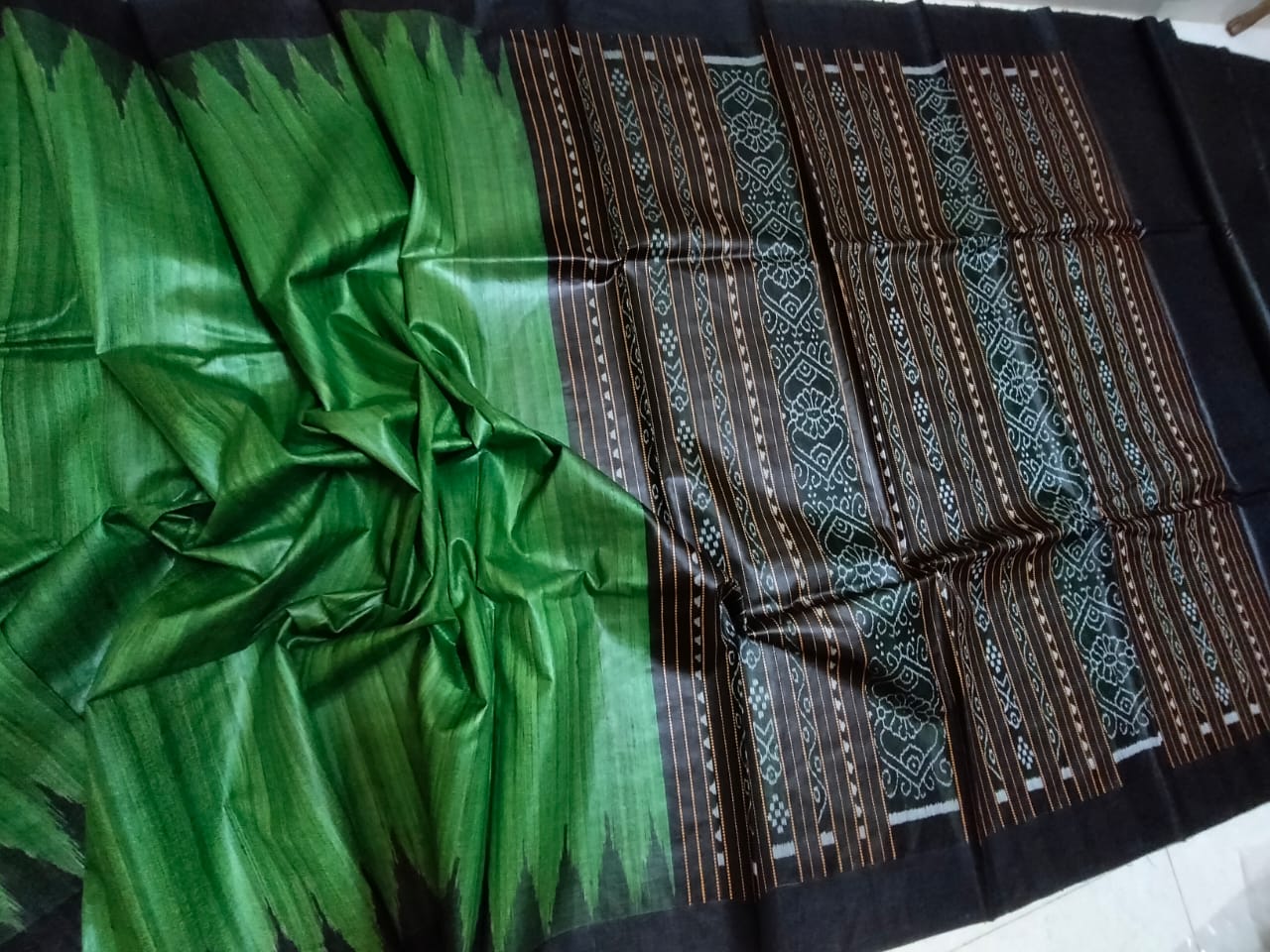 Green and black Gopalpur Tussar silk saree