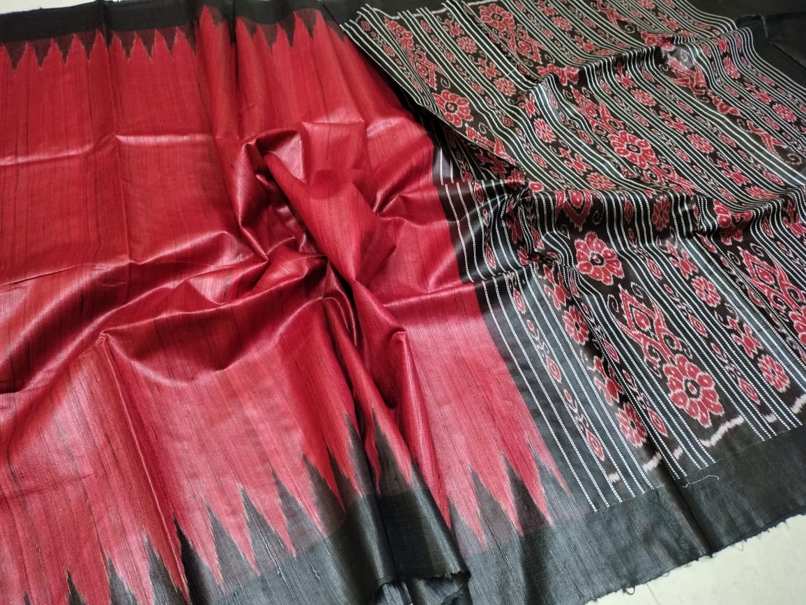 Red and Black Gopalpur Tussar silk saree