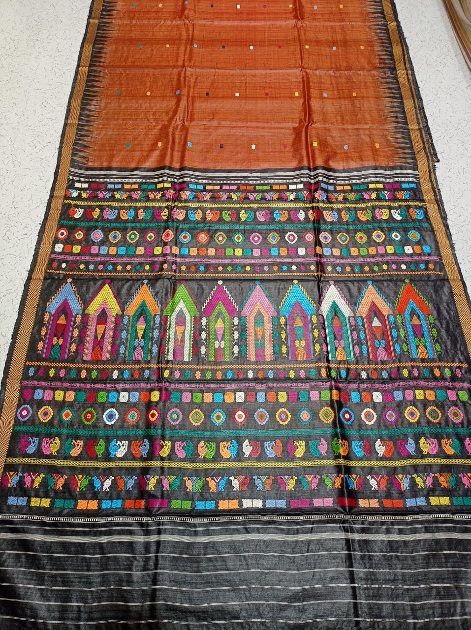 Clay and black Gopalpur Tussar silk saree