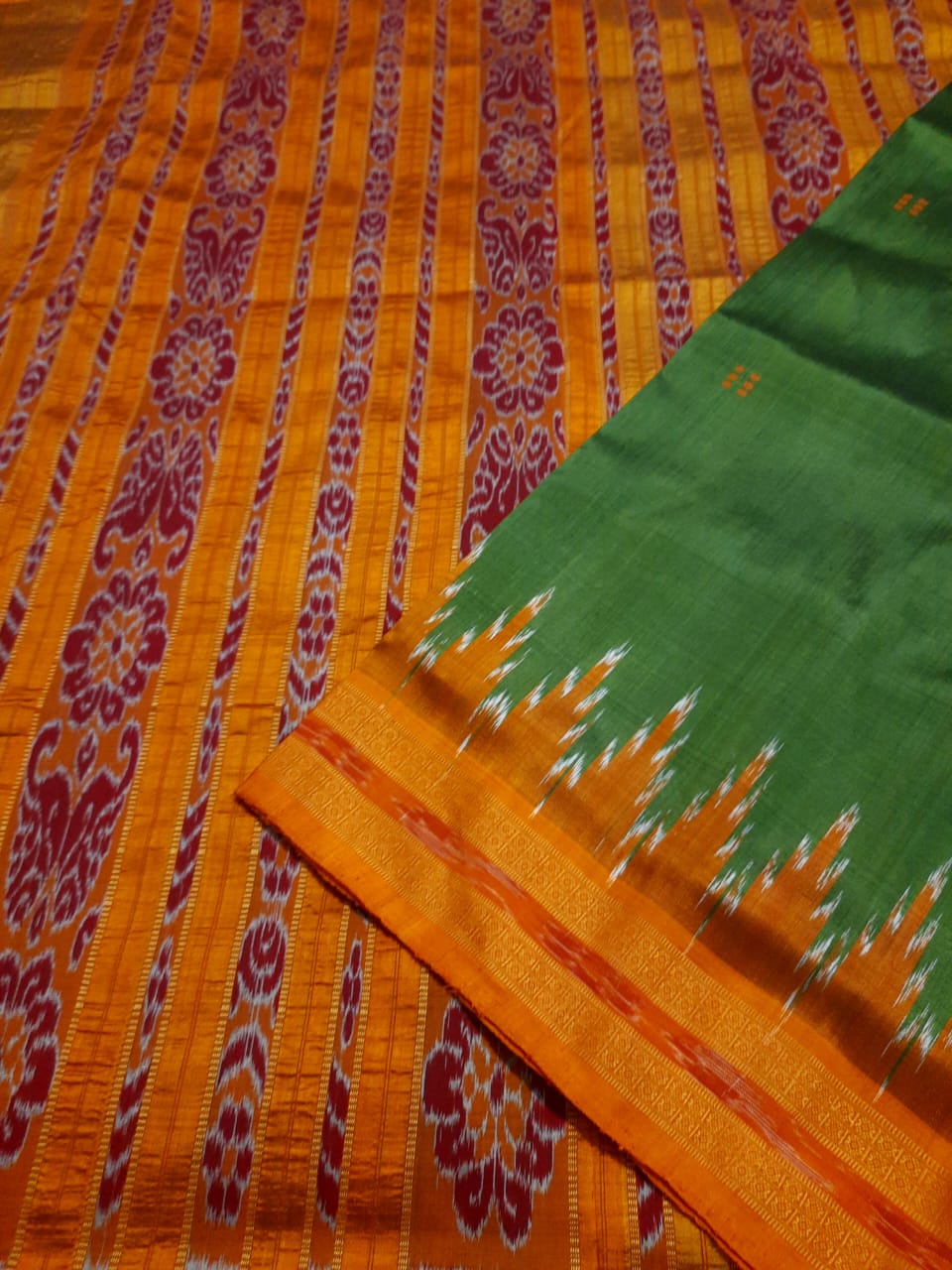 Green and yellow khandua silk saree