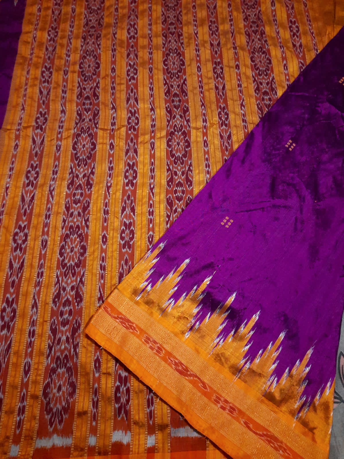 Purple and yellow khandua silk saree