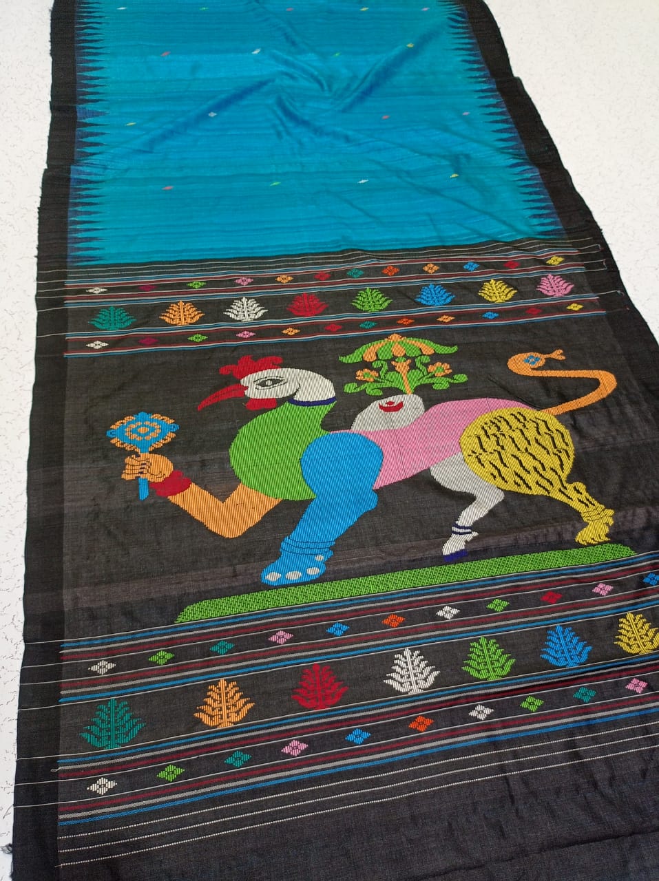 Blue and Black Gopalpur Tussar silk saree