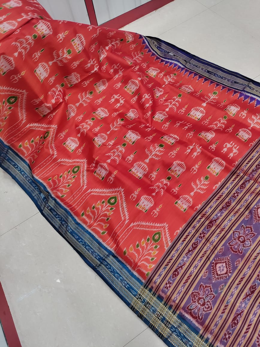 Red Handwoven Khandua silk saree