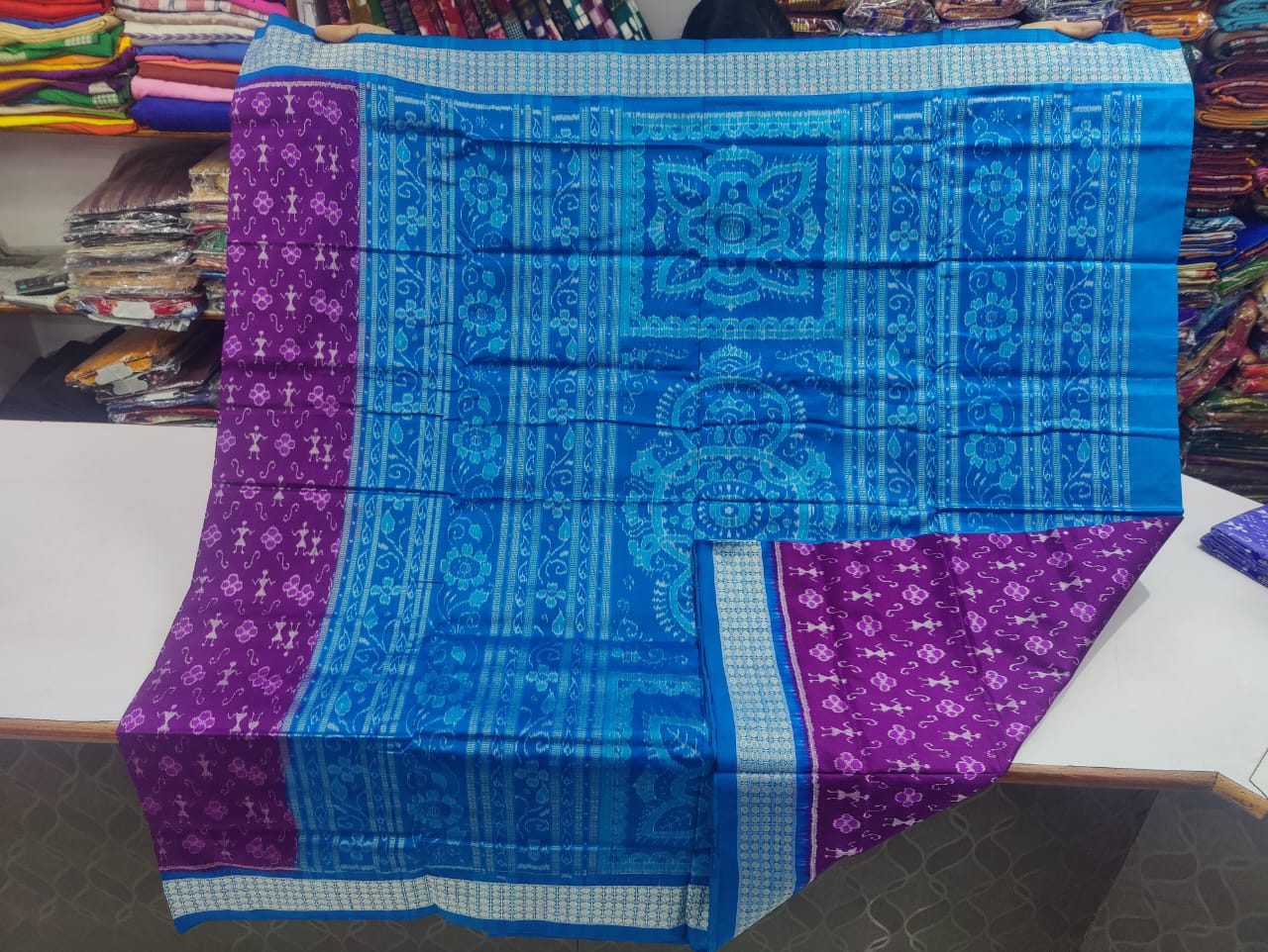 Purple and green Sambalpuri silk saree