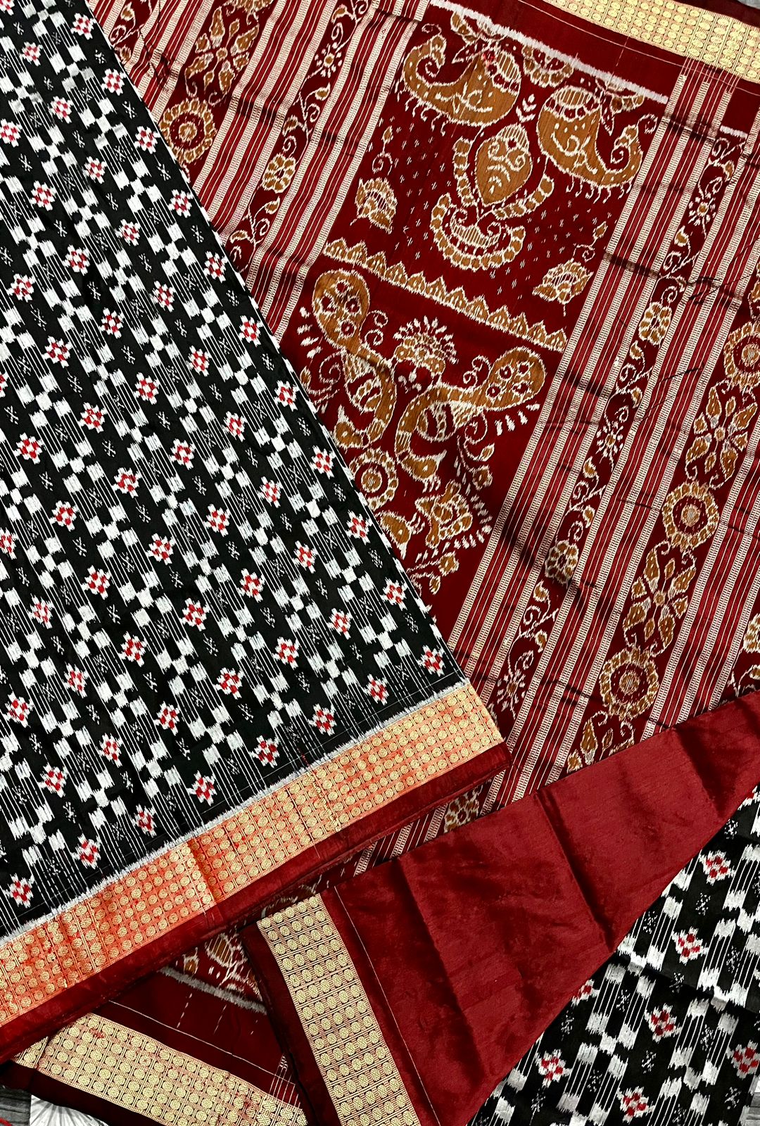 Black and Maroon sambalpuri silk saree