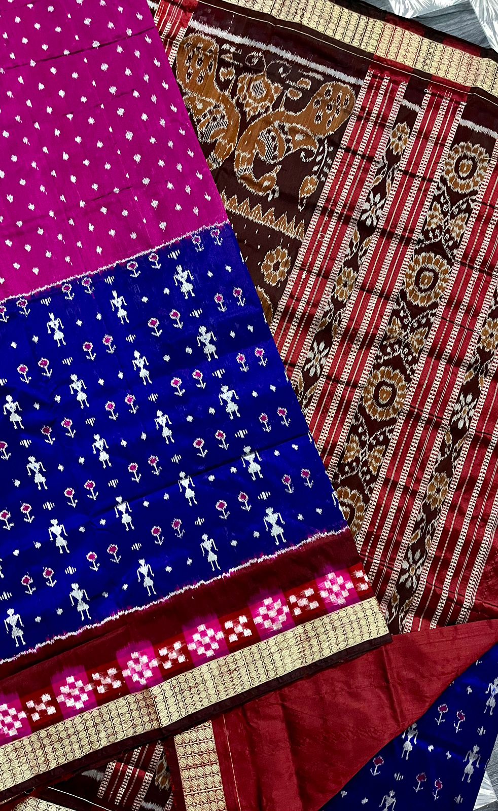 Blue and magenta sambalpuri silk saree