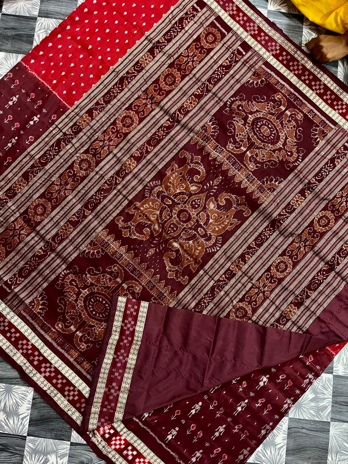 Red and maroon sambalpuri silk saree