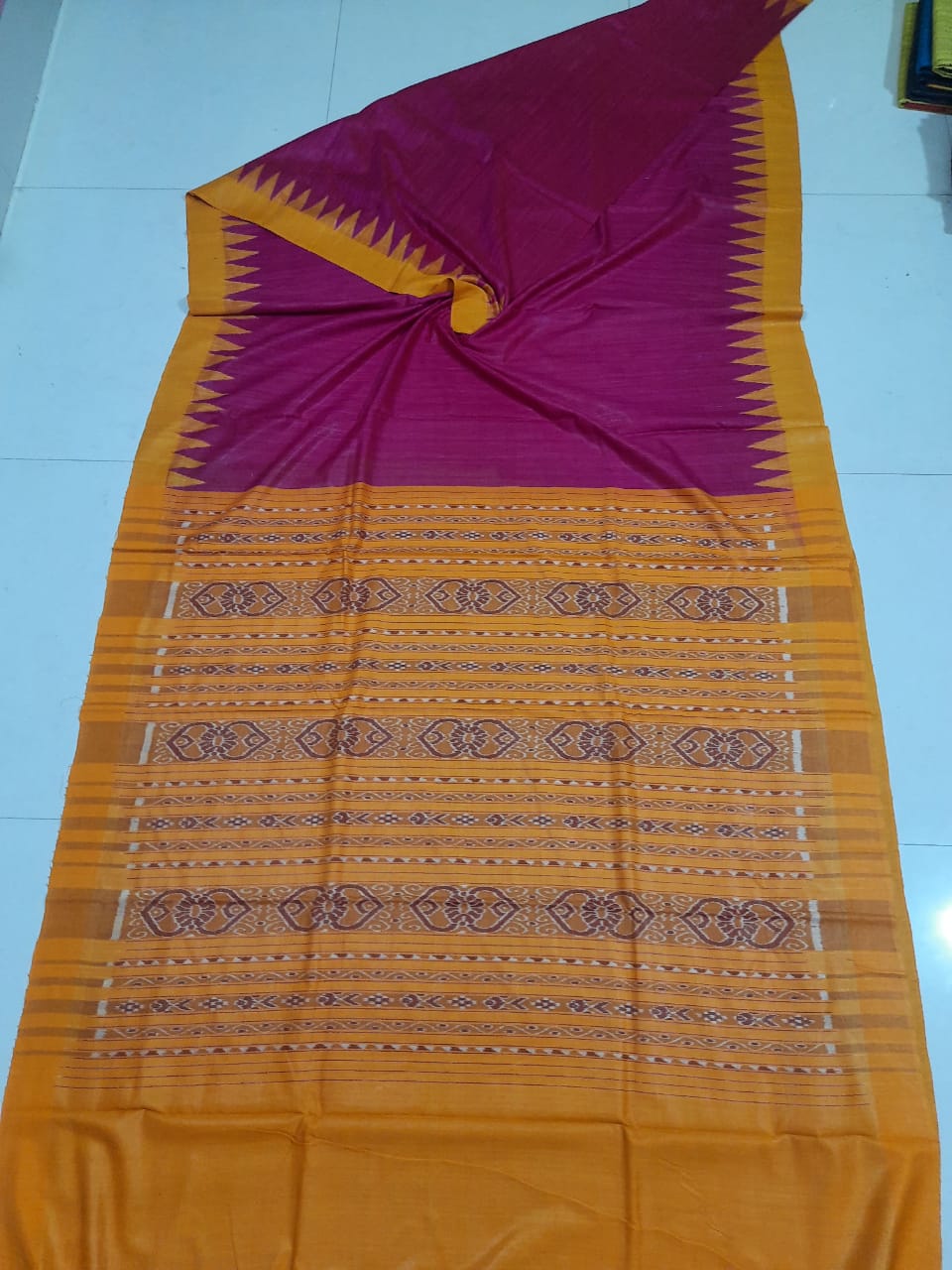 Magenta and blue Tusser silk saree