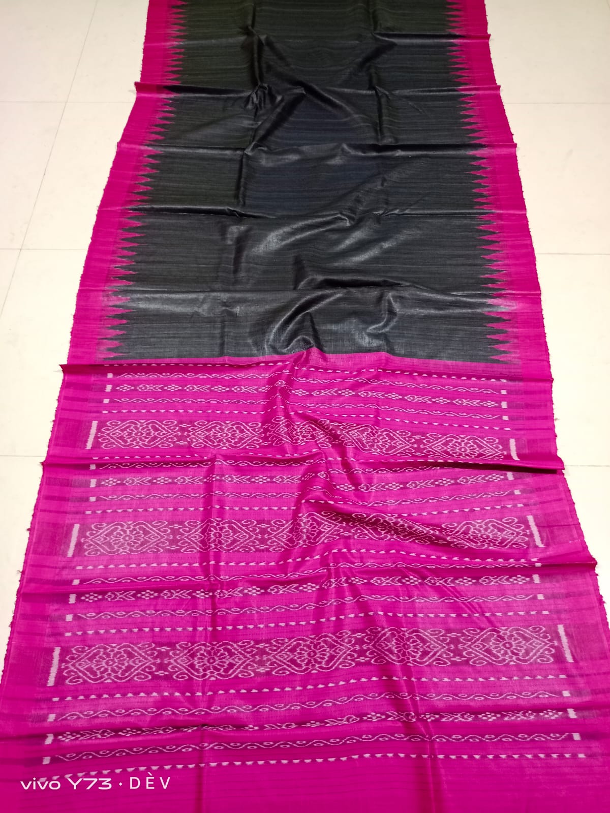 Black and magenta tusser silk saree