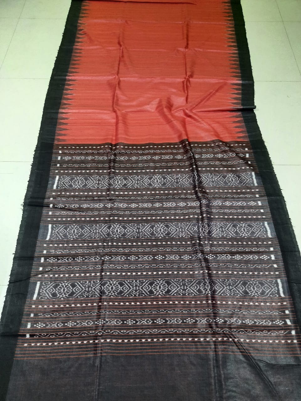 Pestal Red and Black Tusser silk saree