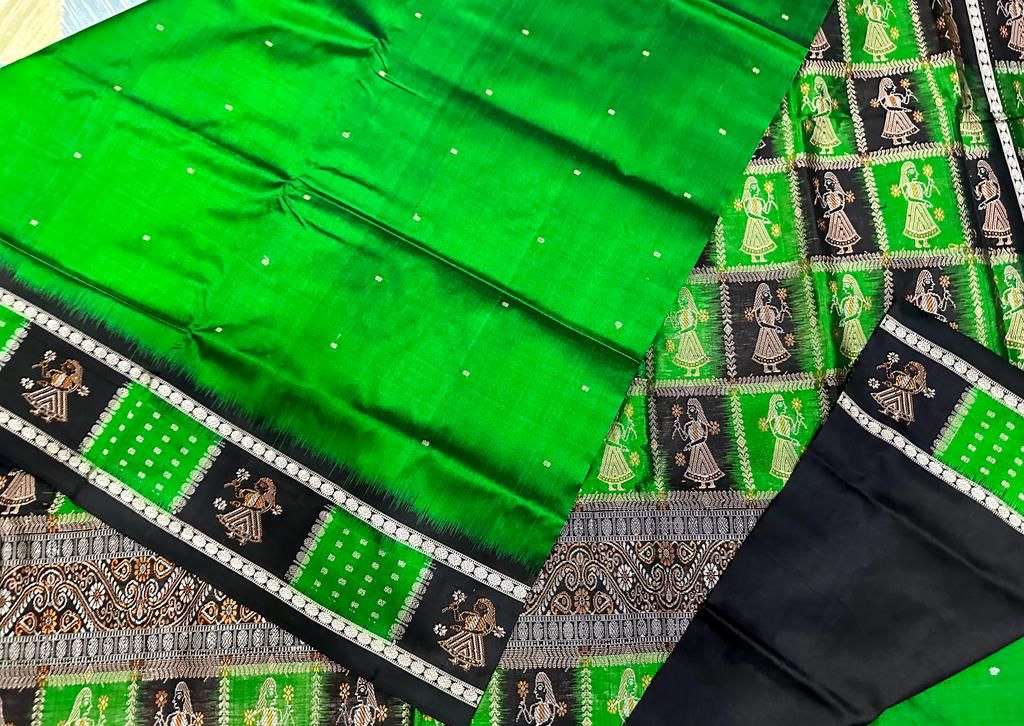 Green Sambalpuri doll design silk saree