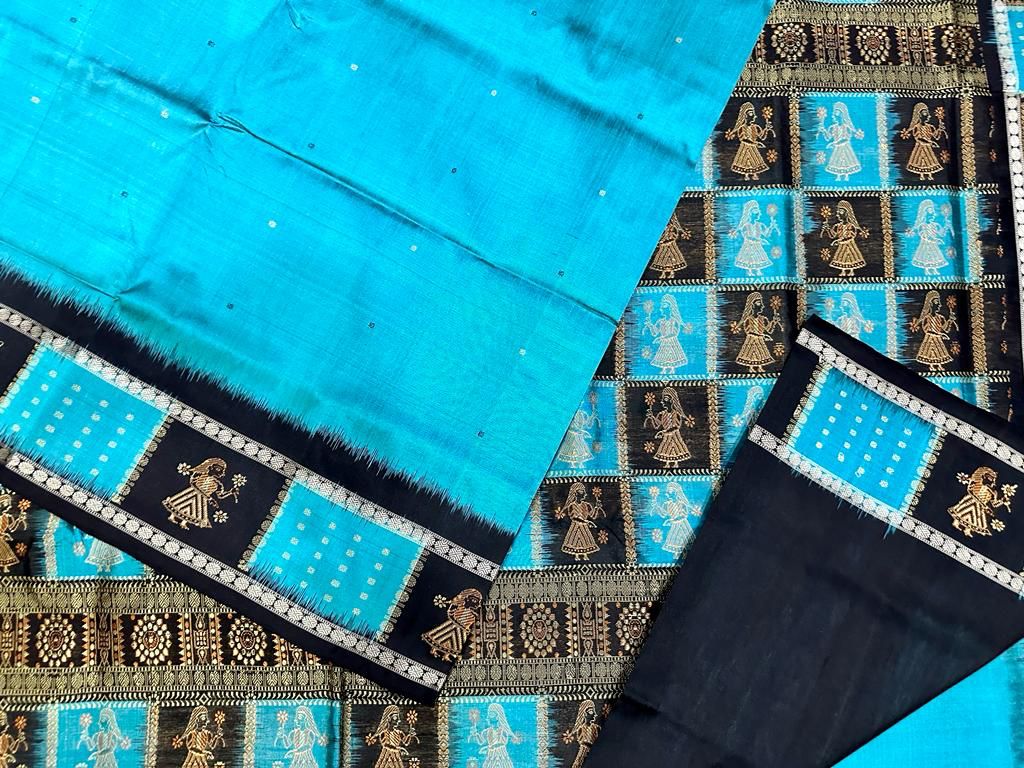 Blue Sambalpuri doll design silk saree
