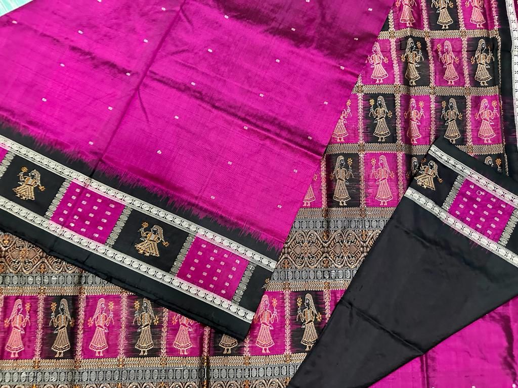 Magenta Sambalpuri doll design silk saree