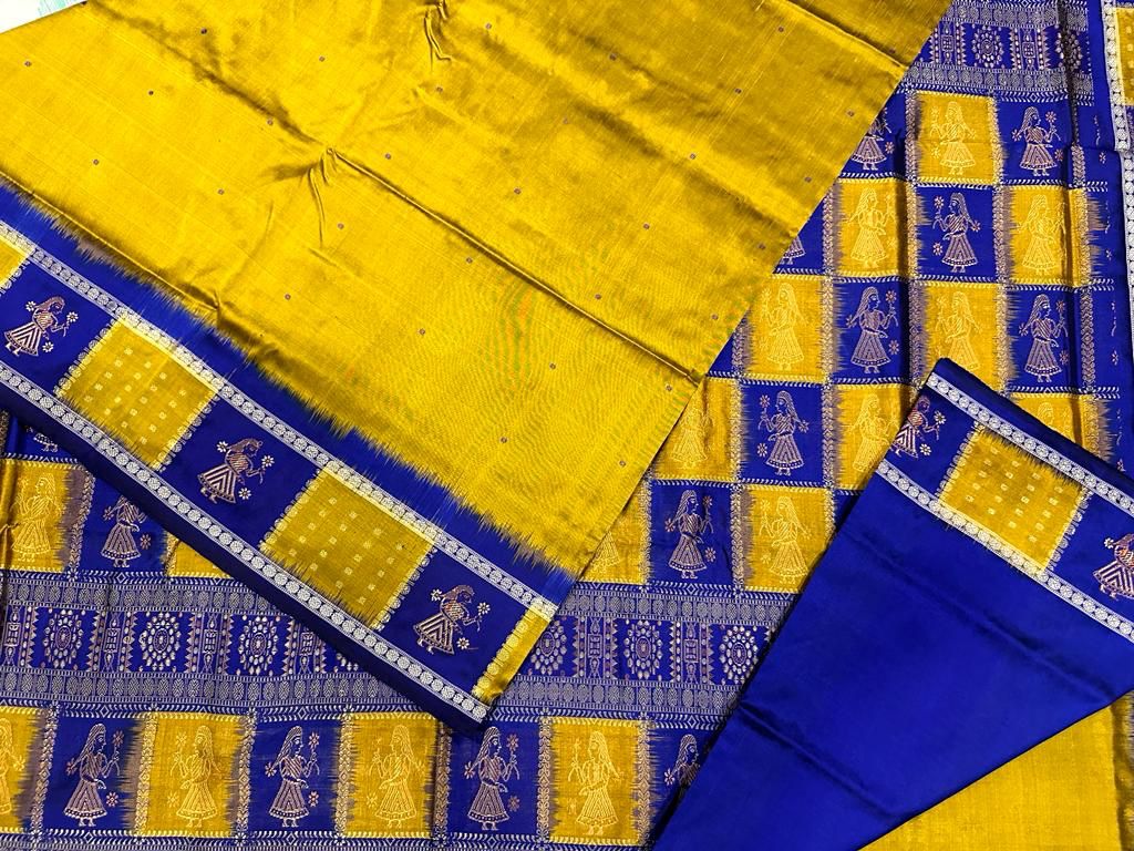 Yellow Sambalpuri doll design silk saree