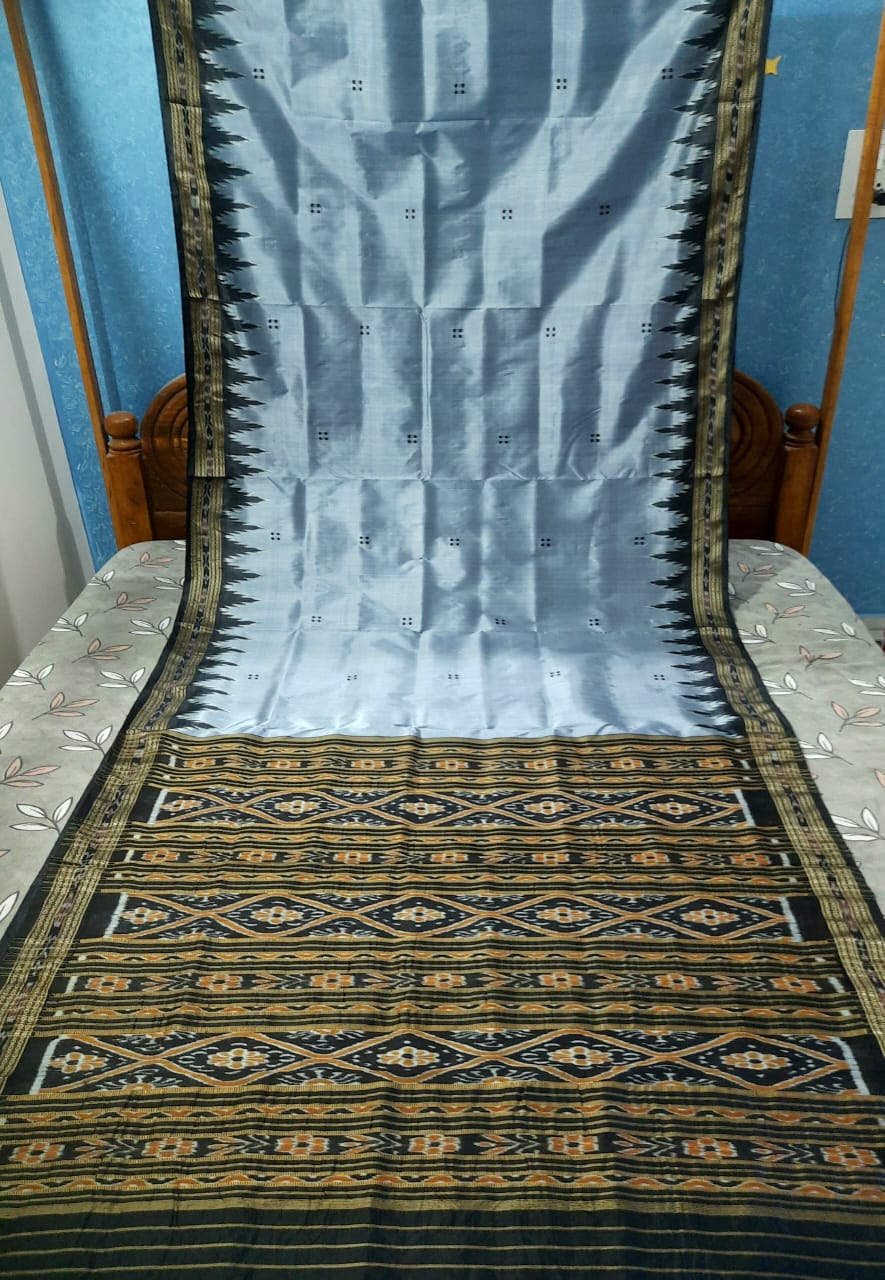 Gray body butti Khandua silk saree