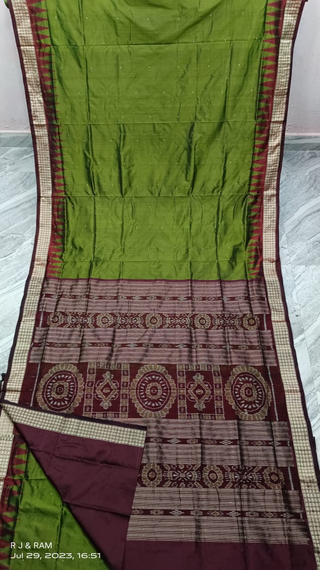 Green Bomkai Silk saree