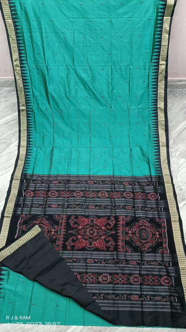 Ocean green Bomkai Silk saree