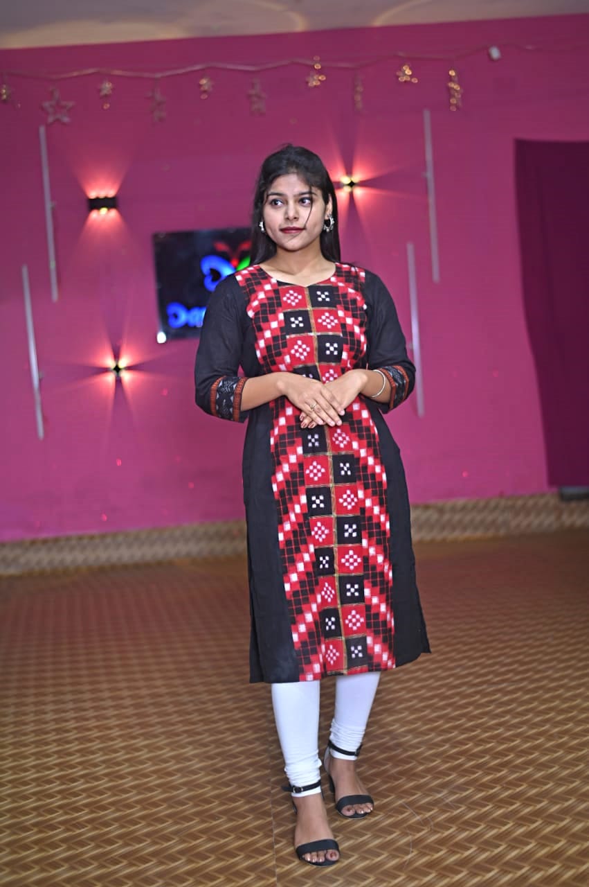 Red and black Sambalpuri cotton Kurti