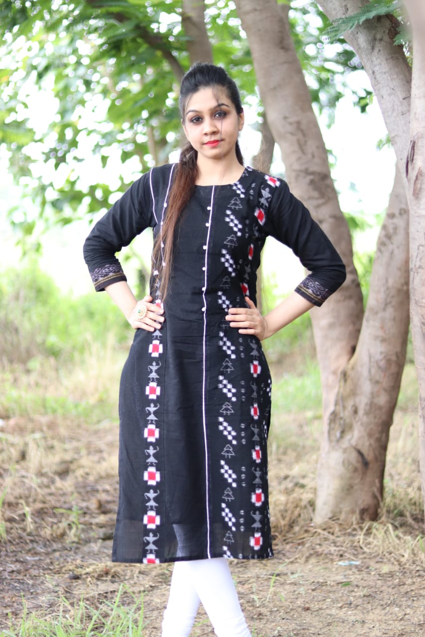 Black Sambalpuri cotton Kurti