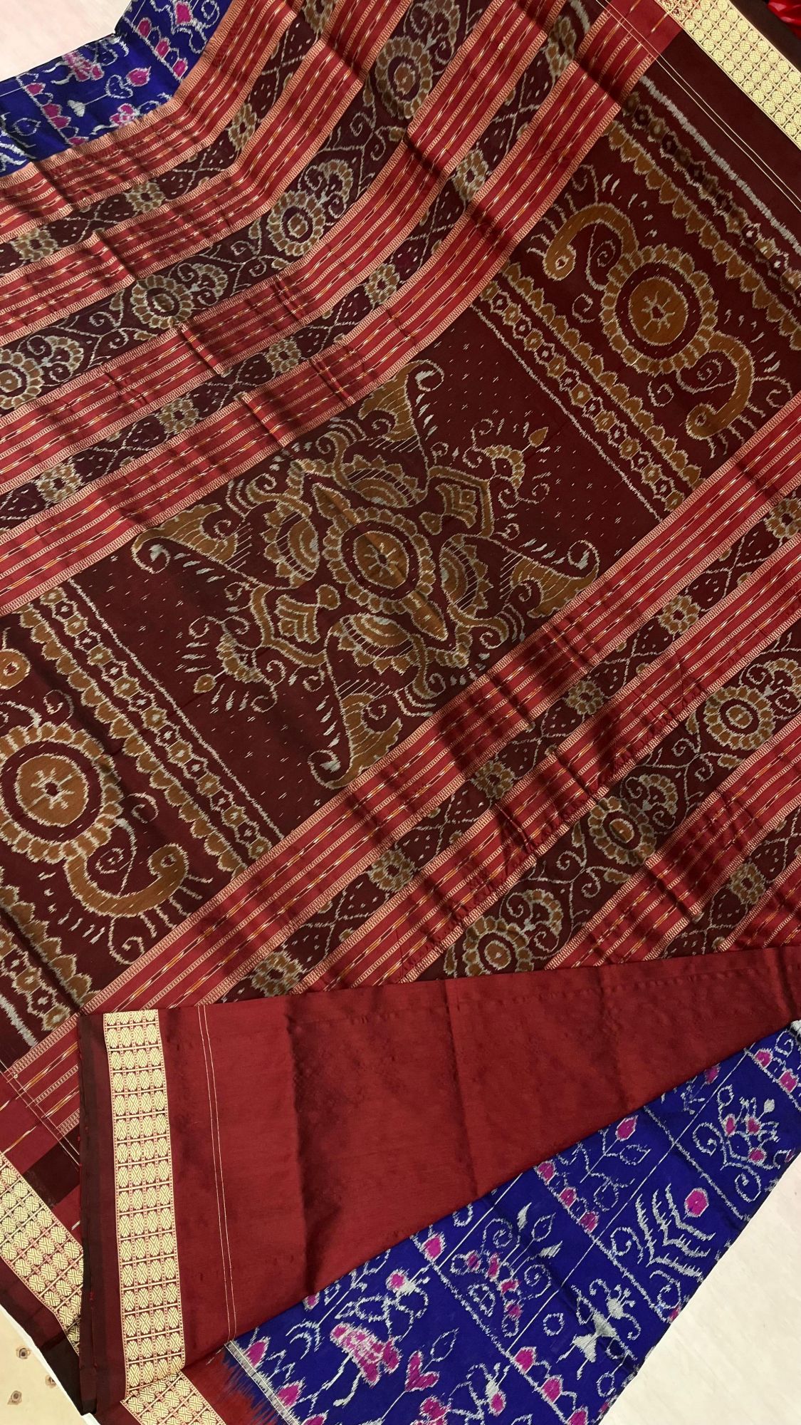 Blue and Maroon sambalpuri silk saree