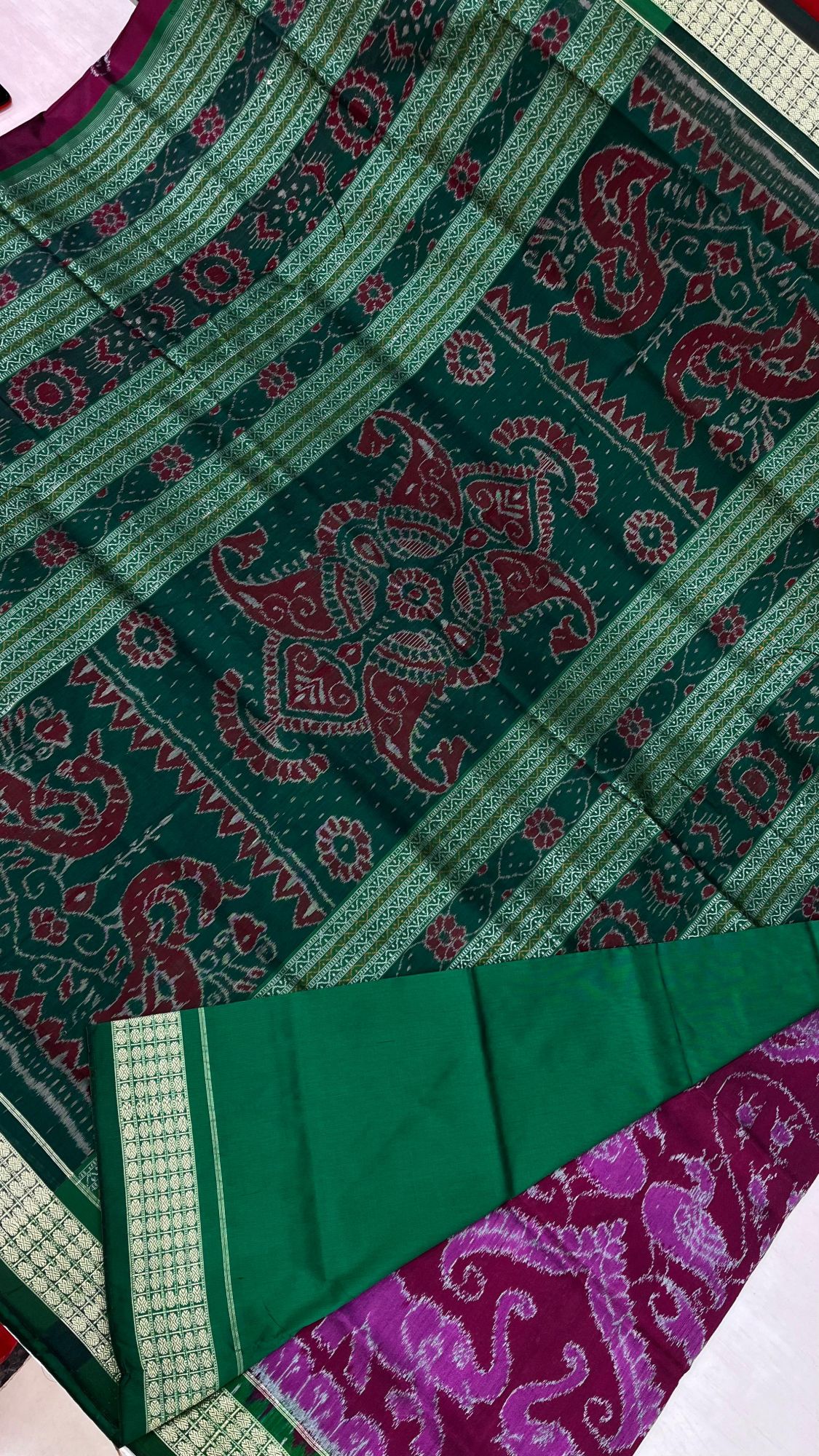 Purple and green Sambalpuri silk saree