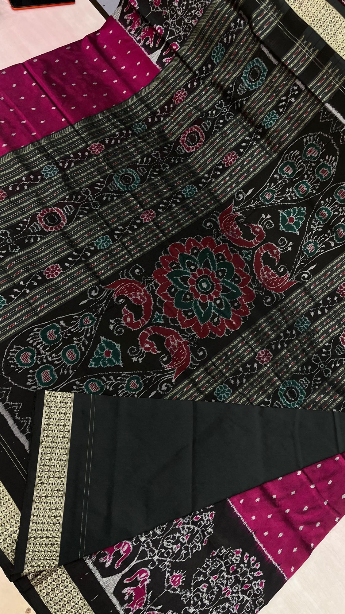 Purple and black Sambalpuri silk saree