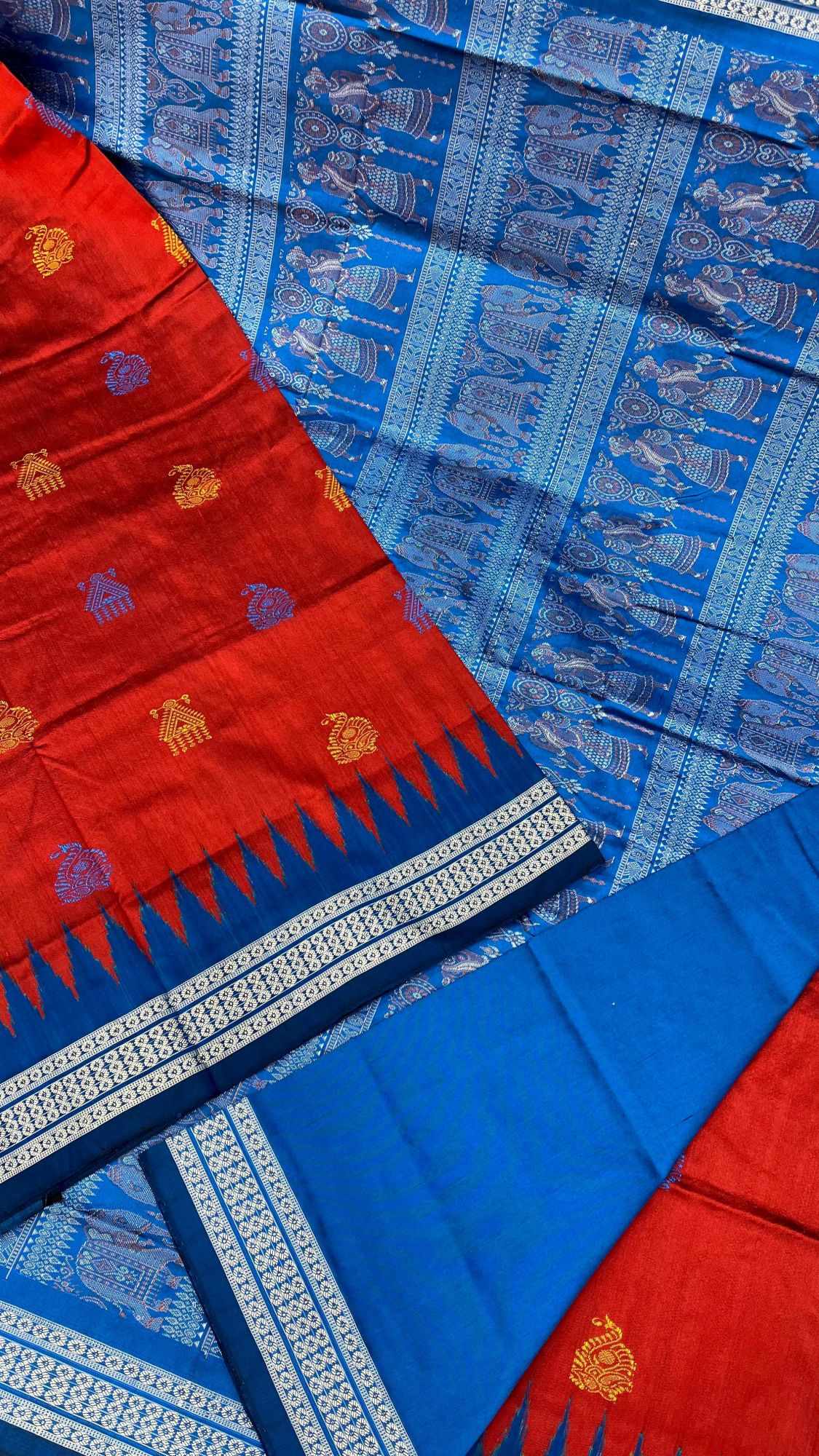 Red and Blue Sambalpuri silk saree