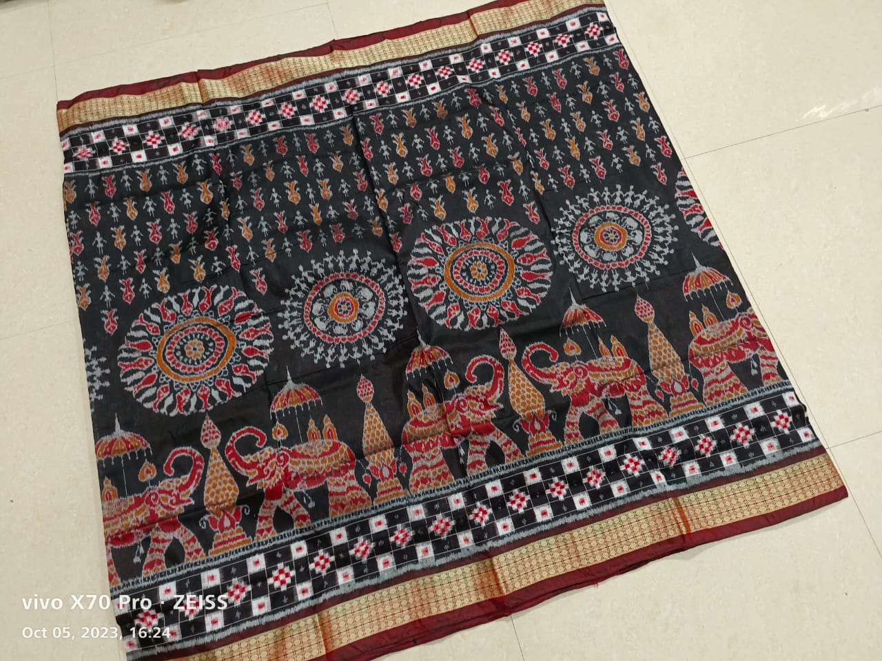 Black Sambalpuri silk saree
