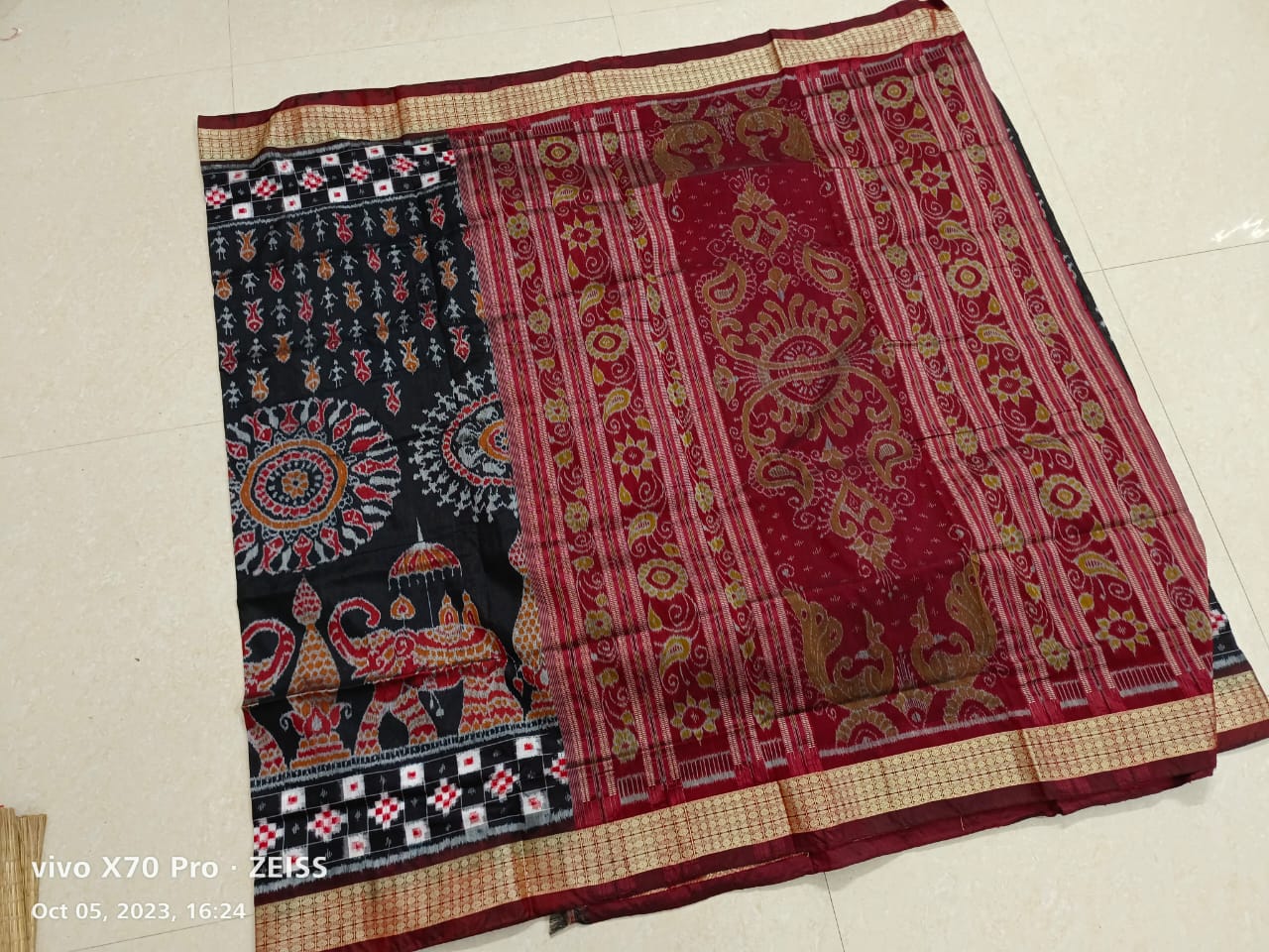 Black Sambalpuri silk saree