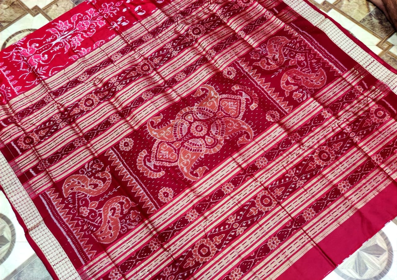Red Sambalpuri silk saree