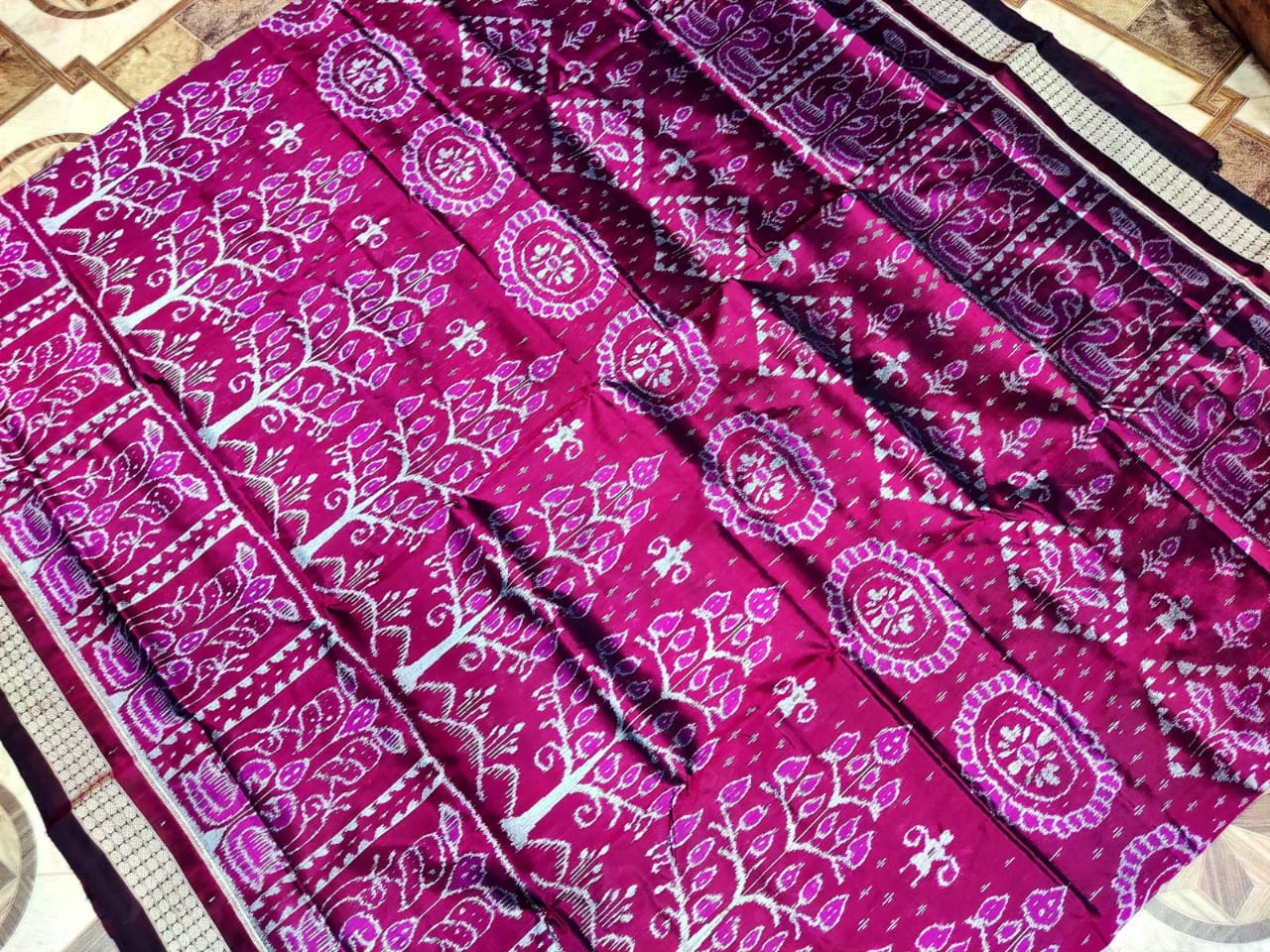 Magenta and Maroon sambalpuri silk saree